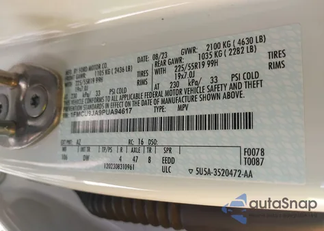 2023 Ford Escape Platinum из США, поврежденный, VIN 1FMCU9JA9PUA94617